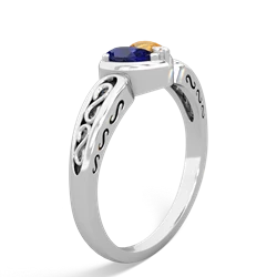 Lab Sapphire Filligree 'One Heart' 14K White Gold ring R5070