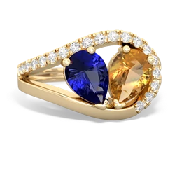 Lab Sapphire Nestled Heart Keepsake 14K Yellow Gold ring R5650