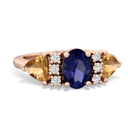 Lab Sapphire Antique Style Three Stone 14K Rose Gold ring R2186