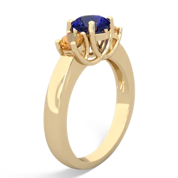 Lab Sapphire Three Stone Round Trellis 14K Yellow Gold ring R4018