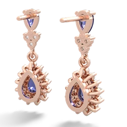 Lab Sapphire Halo Pear Dangle 14K Rose Gold earrings E1882