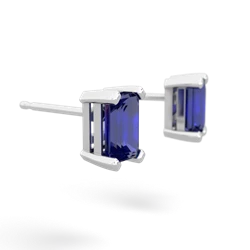 Lab Sapphire 6X4mm Emerald-Cut Stud 14K White Gold earrings E1855