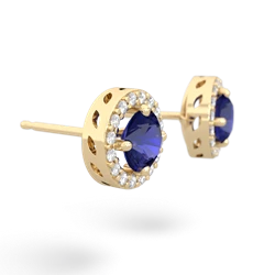 Lab Sapphire Halo 14K Yellow Gold earrings E5320