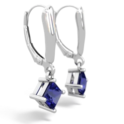 Lab Sapphire 6Mm Princess Lever Back 14K White Gold earrings E2789