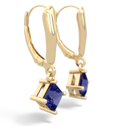 Lab Sapphire 6Mm Princess Lever Back 14K Yellow Gold earrings E2789