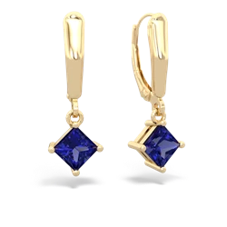 Lab Sapphire 6Mm Princess Lever Back 14K Yellow Gold earrings E2789