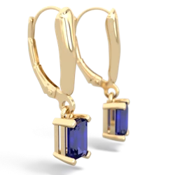 Lab Sapphire 6X4mm Emerald-Cut Lever Back 14K Yellow Gold earrings E2855