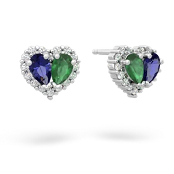 Lab Sapphire Halo 14K White Gold earrings E7008