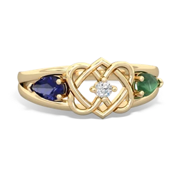 Lab Sapphire Hearts Intertwined 14K Yellow Gold ring R5880