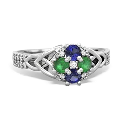 Lab Sapphire Celtic Knot Cluster Engagement 14K White Gold ring R26443RD