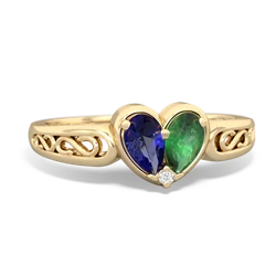 Lab Sapphire Filligree 'One Heart' 14K Yellow Gold ring R5070