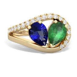 Lab Sapphire Nestled Heart Keepsake 14K Yellow Gold ring R5650