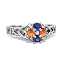 Lab Sapphire Celtic Knot Cluster Engagement 14K White Gold ring R26443RD