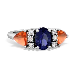 Lab Sapphire Antique Style Three Stone 14K White Gold ring R2186