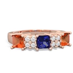 Lab Sapphire Three Stone Diamond Cluster 14K Rose Gold ring R2592