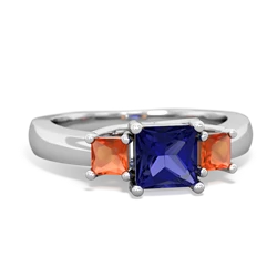 Lab Sapphire Three Stone Trellis 14K White Gold ring R4015