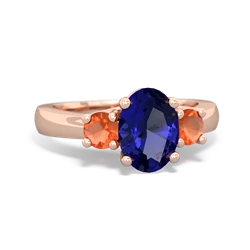 Lab Sapphire Three Stone Oval Trellis 14K Rose Gold ring R4024