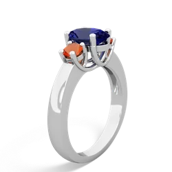 Lab Sapphire Three Stone Oval Trellis 14K White Gold ring R4024