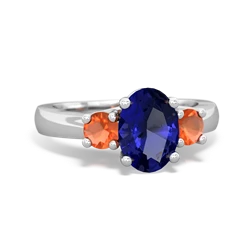 Lab Sapphire Three Stone Oval Trellis 14K White Gold ring R4024