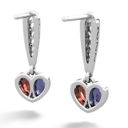 Lab Sapphire Filligree Heart 14K White Gold earrings E5070