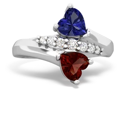 Lab Sapphire Heart To Heart 14K White Gold ring R2064