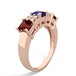 Lab Sapphire Three Stone Diamond Cluster 14K Rose Gold ring R2592