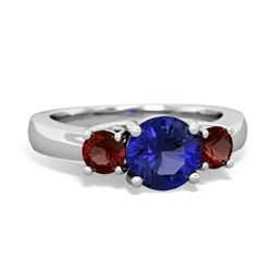 Lab Sapphire Three Stone Round Trellis 14K White Gold ring R4018