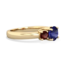 Lab Sapphire Three Stone Round Trellis 14K Yellow Gold ring R4018