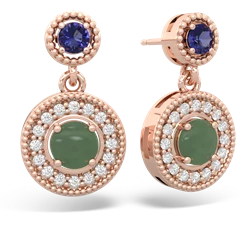 Lab Sapphire Halo Dangle 14K Rose Gold earrings E5319