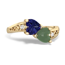 Lab Sapphire Snuggling Hearts 14K Yellow Gold ring R2178