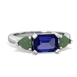 Lab Sapphire Three Stone 14K White Gold ring R5235