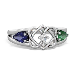 Lab Sapphire Hearts Intertwined 14K White Gold ring R5880