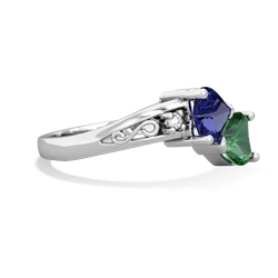 Lab Sapphire Snuggling Hearts 14K White Gold ring R2178