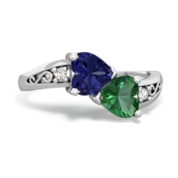 Lab Sapphire Snuggling Hearts 14K White Gold ring R2178