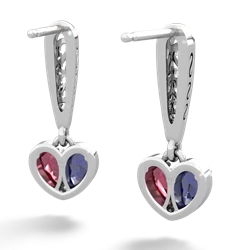 Lab Sapphire Filligree Heart 14K White Gold earrings E5070