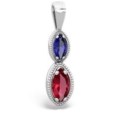 Lab Sapphire Antique-Style Halo 14K White Gold pendant P5700