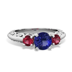 Lab Sapphire Art Deco Eternal Embrace Engagement 14K White Gold ring C2003