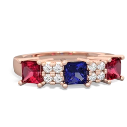 Lab Sapphire Three Stone Diamond Cluster 14K Rose Gold ring R2592