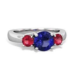 Lab Sapphire Three Stone Round Trellis 14K White Gold ring R4018