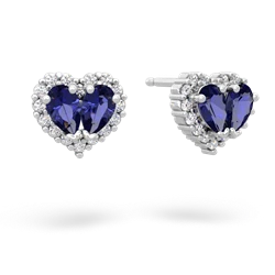 Lab Sapphire Halo 14K White Gold earrings E7008