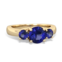 Blue Topaz Three Stone Round Trellis 14K Yellow Gold ring R4018