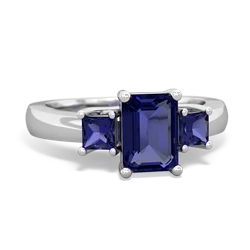 Smoky Quartz Three Stone Emerald-Cut Trellis 14K White Gold ring R4021