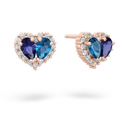 Lab Sapphire Halo 14K Rose Gold earrings E7008