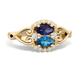 Lab Sapphire Love Nest 14K Yellow Gold ring R5860