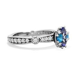 Lab Sapphire Sparkling Tiara Cluster 14K White Gold ring R26293RD