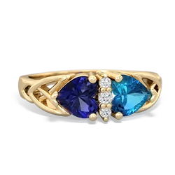 Lab Sapphire Celtic Knot Double Heart 14K Yellow Gold ring R5040