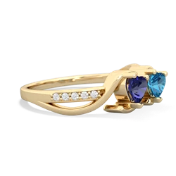 Lab Sapphire Side By Side 14K Yellow Gold ring R3090