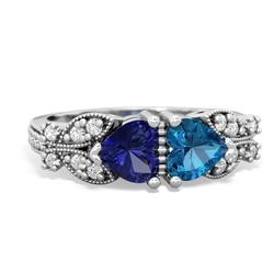 Lab Sapphire Diamond Butterflies 14K White Gold ring R5601