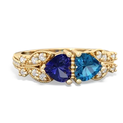 Lab Sapphire Diamond Butterflies 14K Yellow Gold ring R5601