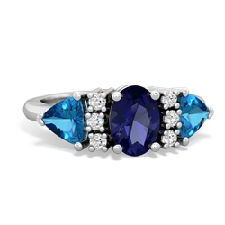 Lab Sapphire Antique Style Three Stone 14K White Gold ring R2186